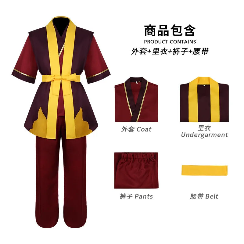 Avatar The Last Airbender Prince Zuko Cosplay Costume Anime Red Costume Black Wig Man Women Adult Clothes for Halloween Parties