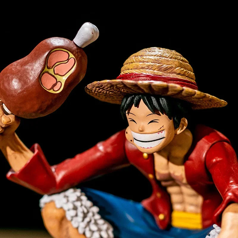 One Piece Straw‑Hat Luffy Collectible Figure, Squat Pose With Meat Bone PVC Statue Model, Desktop Decor, Anime Fan Gift