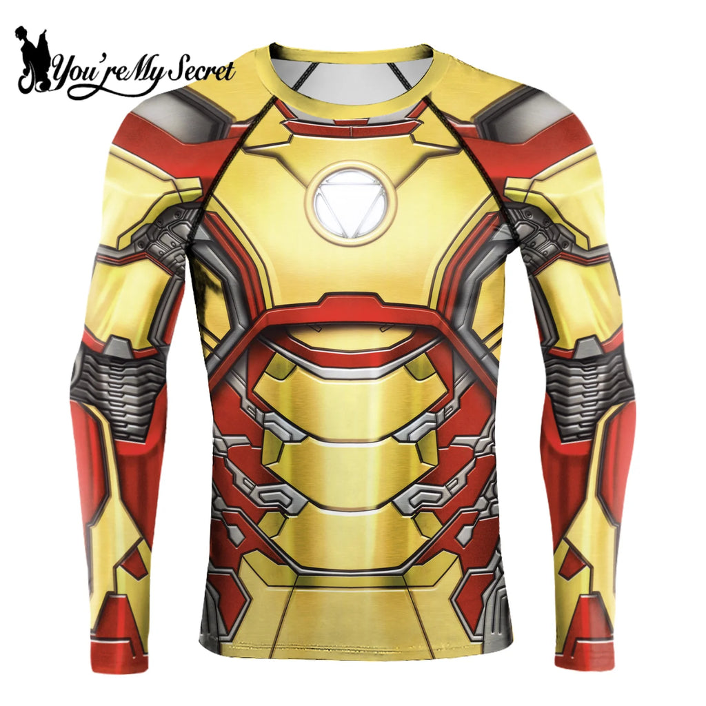 [You're My Secret] Anime Superhero Cosplay Costume Long Sleeves Armor Print Compression Shirt Workout Fitness Summer Clothing