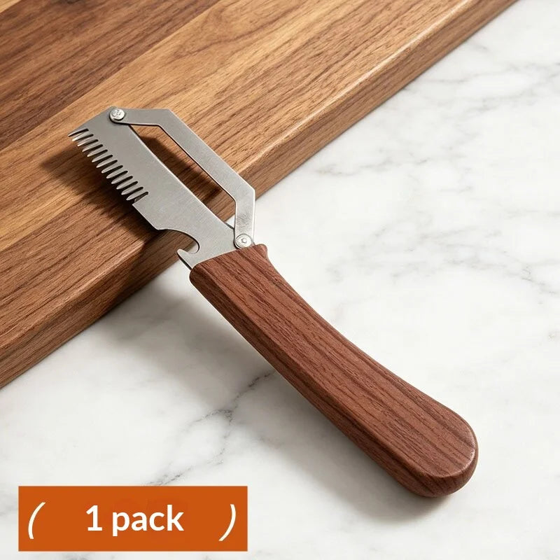 3‑in‑1 Multifunctional Vegetable Peeler Stainless Steel Fruit Slicer Wooden Handle Kitchen Gadget For Potato Onion
