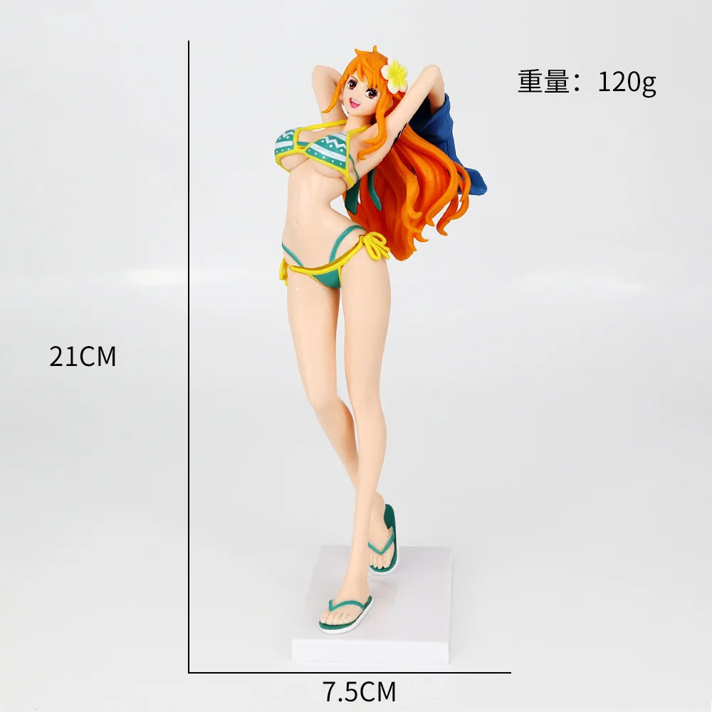 21cm One Piece Nami Figure Girl's On Vacation Nami Red Green Collectible Figurine Toys PVC Action Model Dolls Gifts
