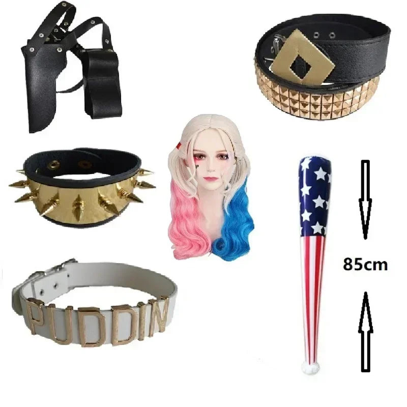 2025 Halloween Zelfmoord Cosplay Squinn Monster Armband Riem Ketting Handschoenen Accessoires Full Set Pruik Harley