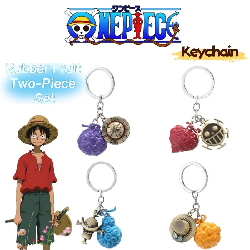 One Piece cartoon anime Devil Fruit keychain, Ace's Flame-Flame Fruit and Luffy's Gum-Gum Fruit two-piece pendant accessories