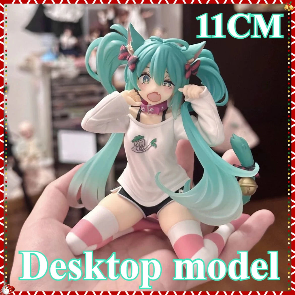 Hot Hatsune Miku Desktop Cute Action Figure 11cm Neko T-Shirt Ver. Anime Figurine Kawaii Girl Model Toy Gift Birthday present
