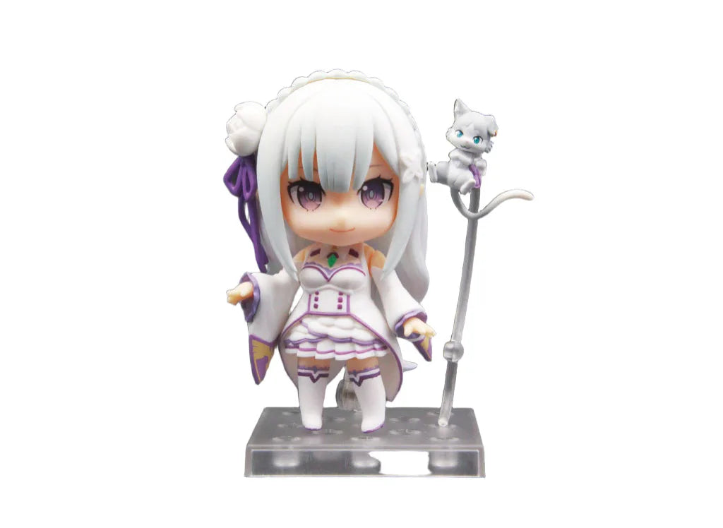 Re:Zero Emilia 751 Q Version Nendoroid Posable Anime Figure With Face Swap Toys Cute Doll Collectible Desktop Decoration Gifts