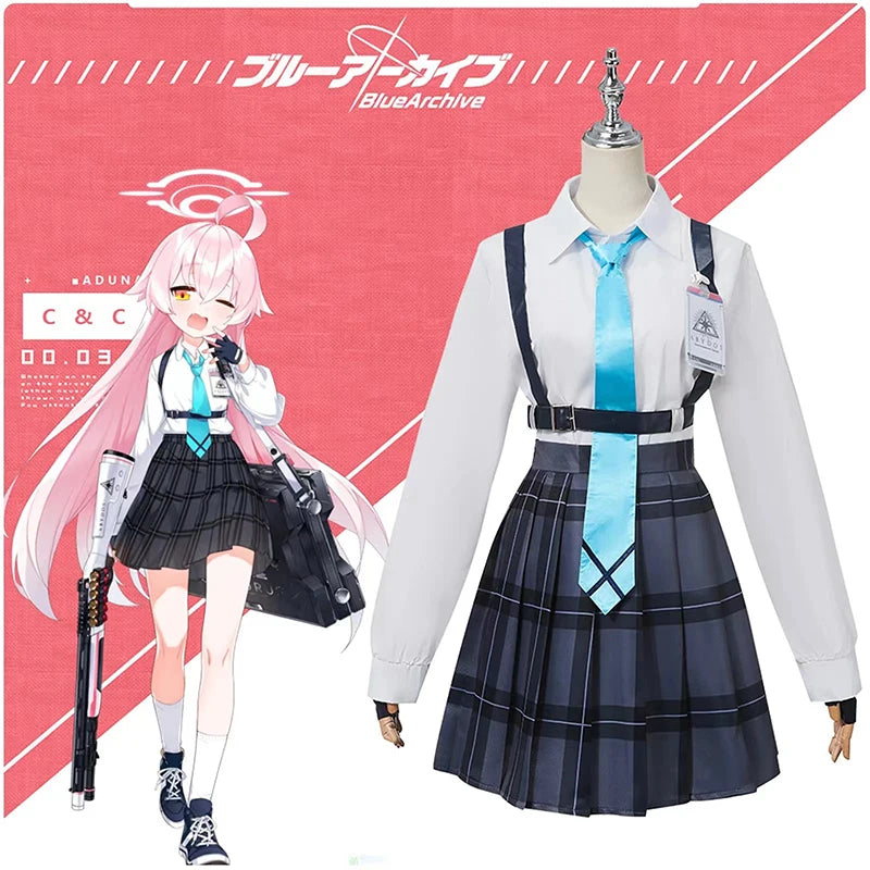 Takanashi Hoshino Costume Game Blue Archive Cosplay School JK Uniforms Top Skirts Wig Outfit Carnival Party Women Man Anime Suit