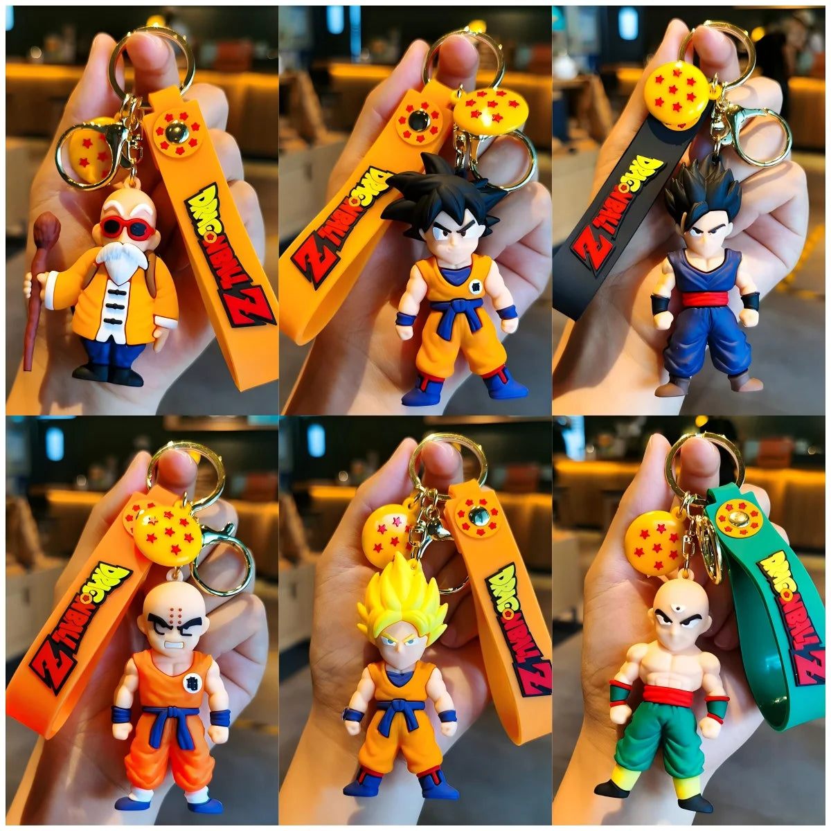 Anime Dragon Ball Keychain Fashion Jewelry Son Goku Vegeta Piccolo Crystal Ball Resin Action Figures PVC Key Ring Bag Pendant