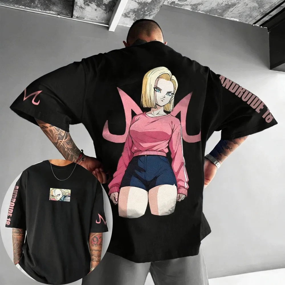 Oversized Cosplay Costumes Dragon Ball Android 18 2026 Summer New Product Harajuku Anime Printed Y2K Hip Hop Unisex T-shirt