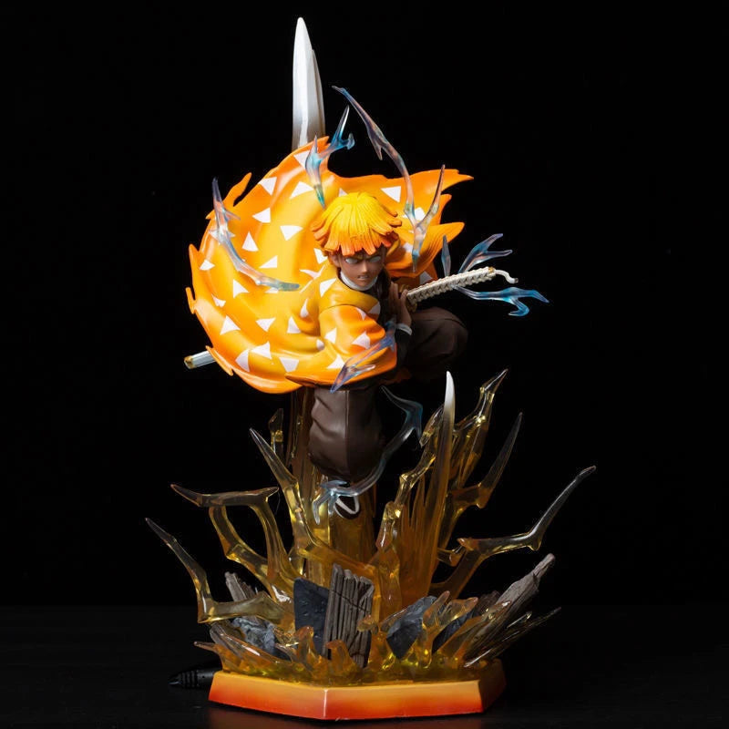 Demon Slayer 32cm Agatsuma Zenitsu Double Head Sculpture Figure PVC Light-Up Statue Anime Collectible Model Toy Room Decor Gift