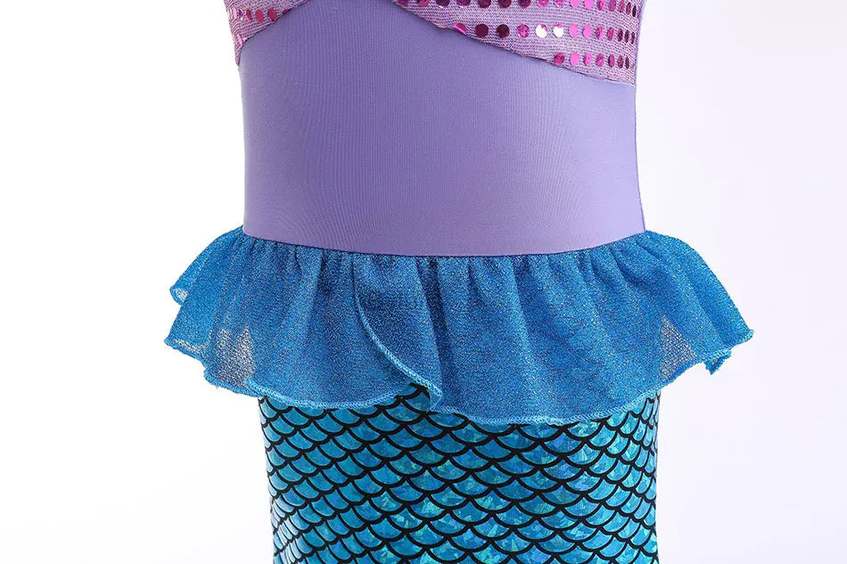 Little Mermaid Ariel Costume Princess Dress for Girls Short Sleeve Tulle Cosplay Halloween Carnival Birthday Party Clothes
