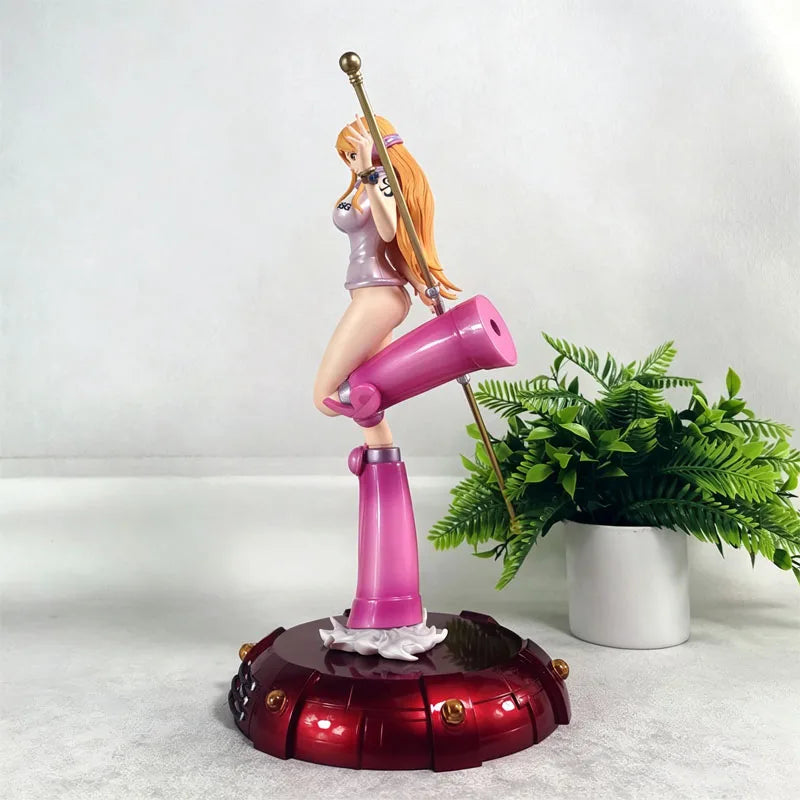 Anime One Piece Nami Egghead Version Figurine With Clima-Tact Staff Pink Boots Anime Figure Desktop Ornament Toy Collect Gifts