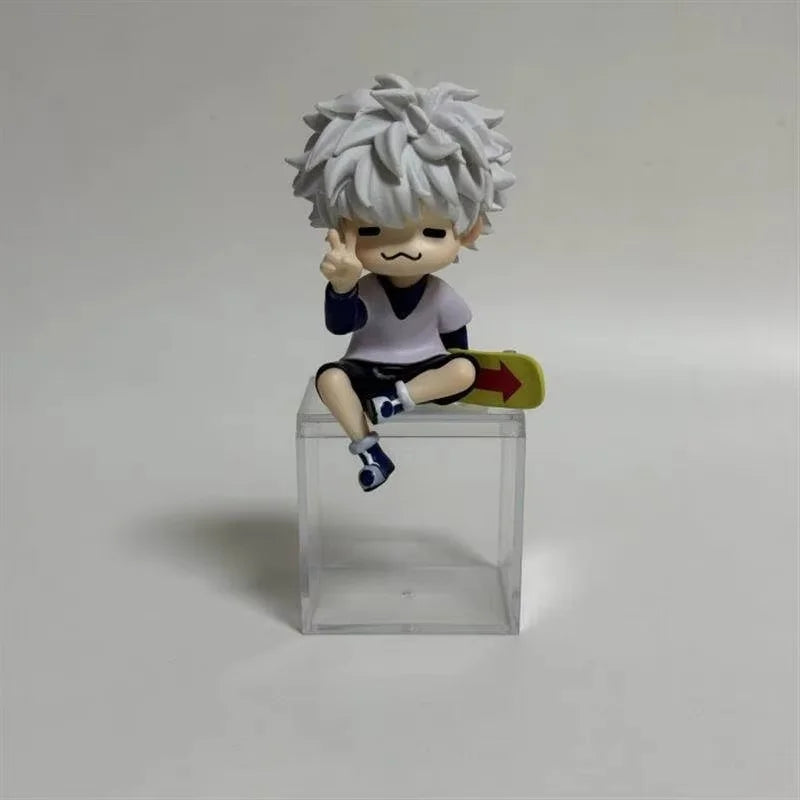 Hunter Hunter Killua Zoldyck Q Version Sitting Figure Cute Peace Sign Pose With Skateboard Base PVC Anime Figurine Desktop Decor