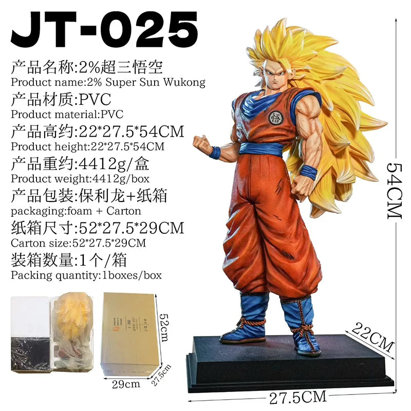 Dragon Ball 54cm JT 2% SSJ3 Goku Action Figures Large Size PVC Exquisite Anime Statue GK Collectable Model Toy Desktop Deco Gift
