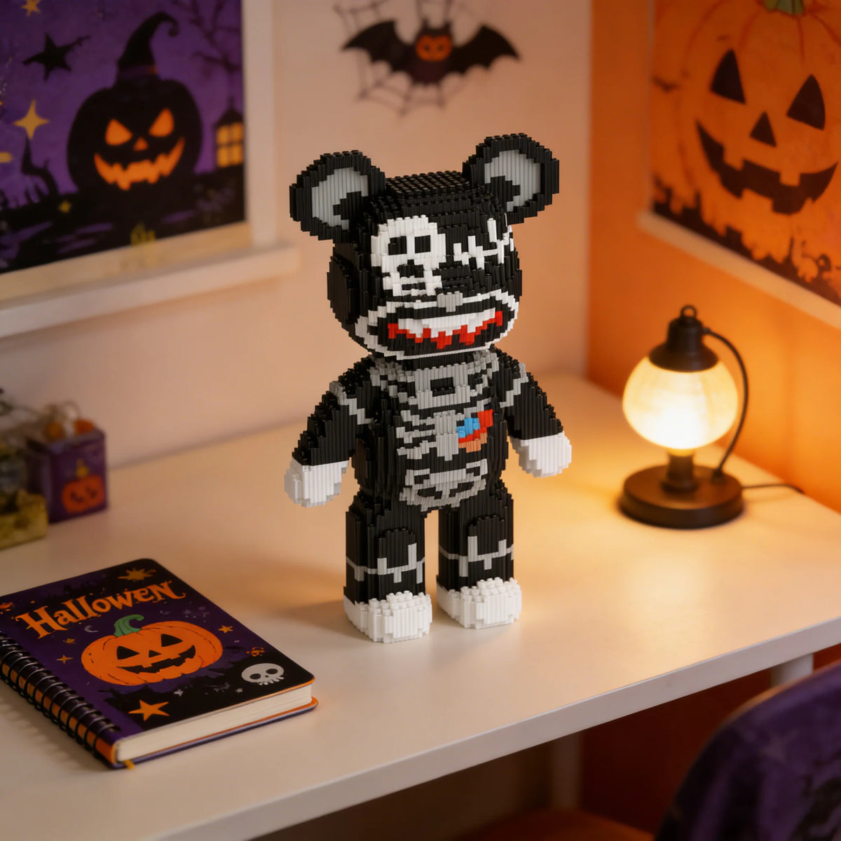 Super Large Halloween Series Skull Bear Violent Bear Building Blocks Toys Art Ornament Puzzle Assembly Toy Halloween Gift Blocks