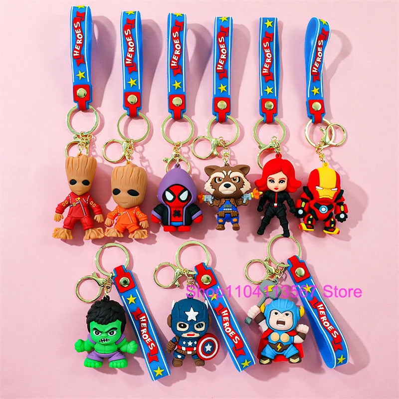 New Q Style Spider Hero Keychain Cartoon Super Heroes Deadpool Cute Doll Keyring Ornament Key Chain Pendant Kids Toys Gifts