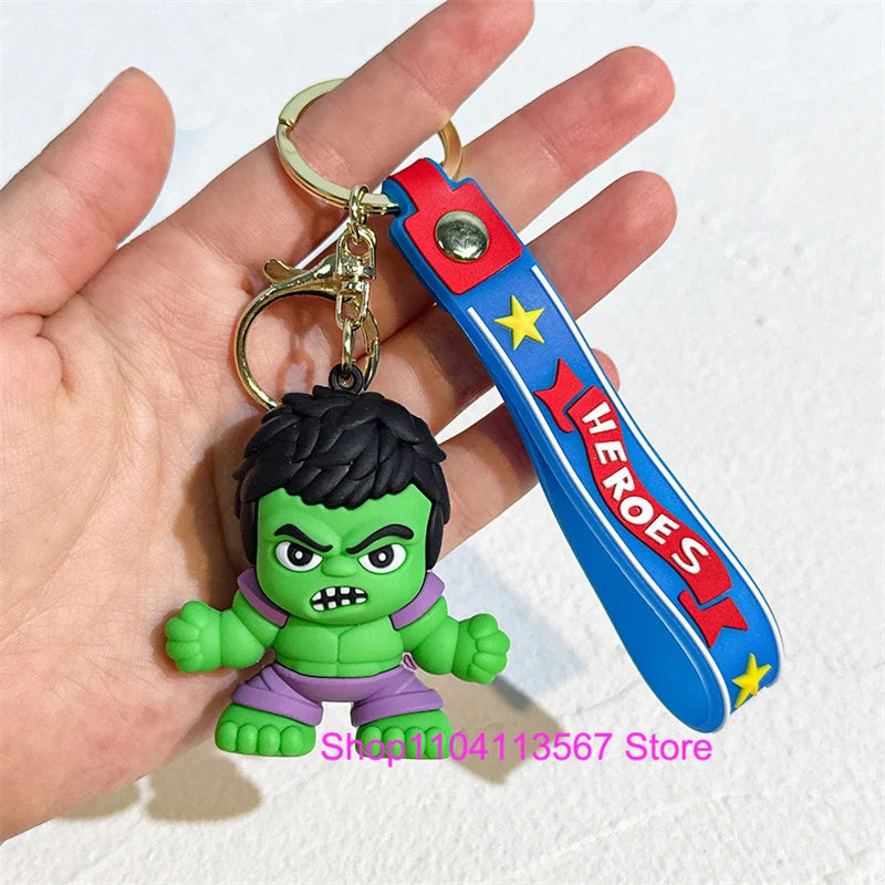 New Q Style Spider Hero Keychain Cartoon Super Heroes Deadpool Cute Doll Keyring Ornament Key Chain Pendant Kids Toys Gifts