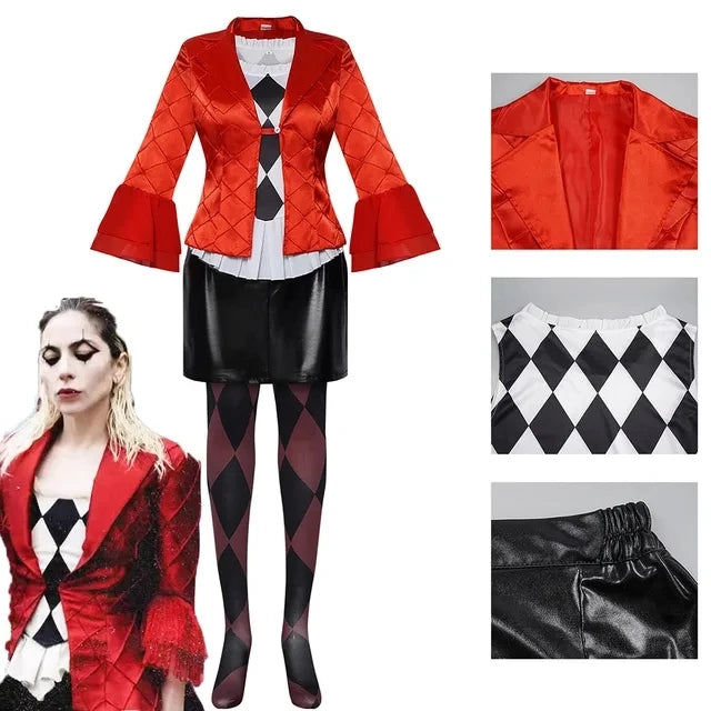 Anime New Movie Suicide Harley Cosplay Costume Red Coat Girl Lady Gaga Quinn  Halloween Party Cosplay Costume Prop