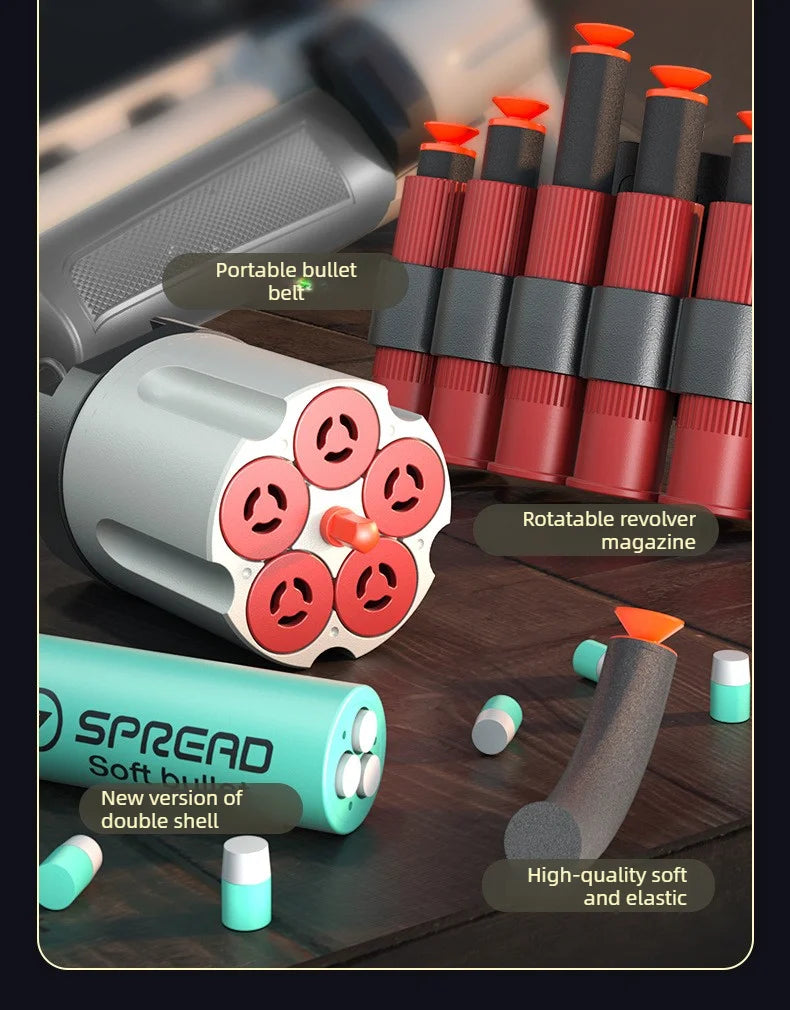 Shell Ejecting Soft Dart Revolver Toy Gun Rotatable Cylinder Manual Loading Foam Bullet Blaster Continuous Shooting Game Gift