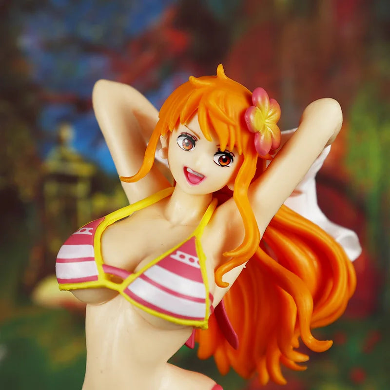 21cm One Piece Nami Figure Girl's On Vacation Nami Red Green Collectible Figurine Toys PVC Action Model Dolls Gifts