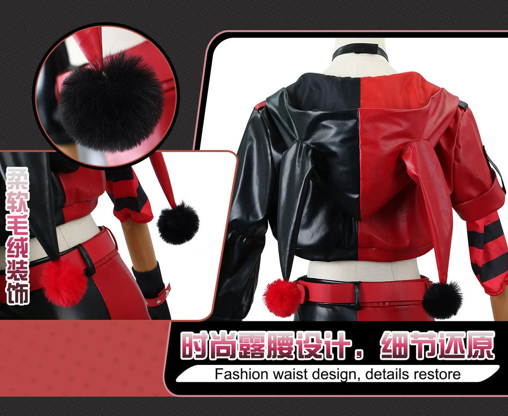 Suicide Anime Quinn Cosplay Costume Wig Faux Leather Jacket With Hats Shorts Bra Choker Gloves Belt Daily Wear Halloween