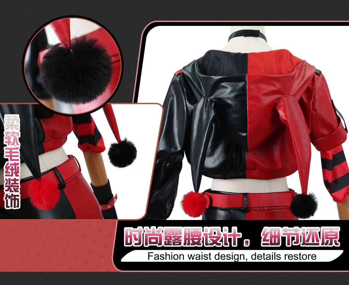 Suicide Anime Quinn Cosplay Costume Wig Faux Leather Jacket With Hats Shorts Bra Choker Gloves Belt Daily Wear Halloween