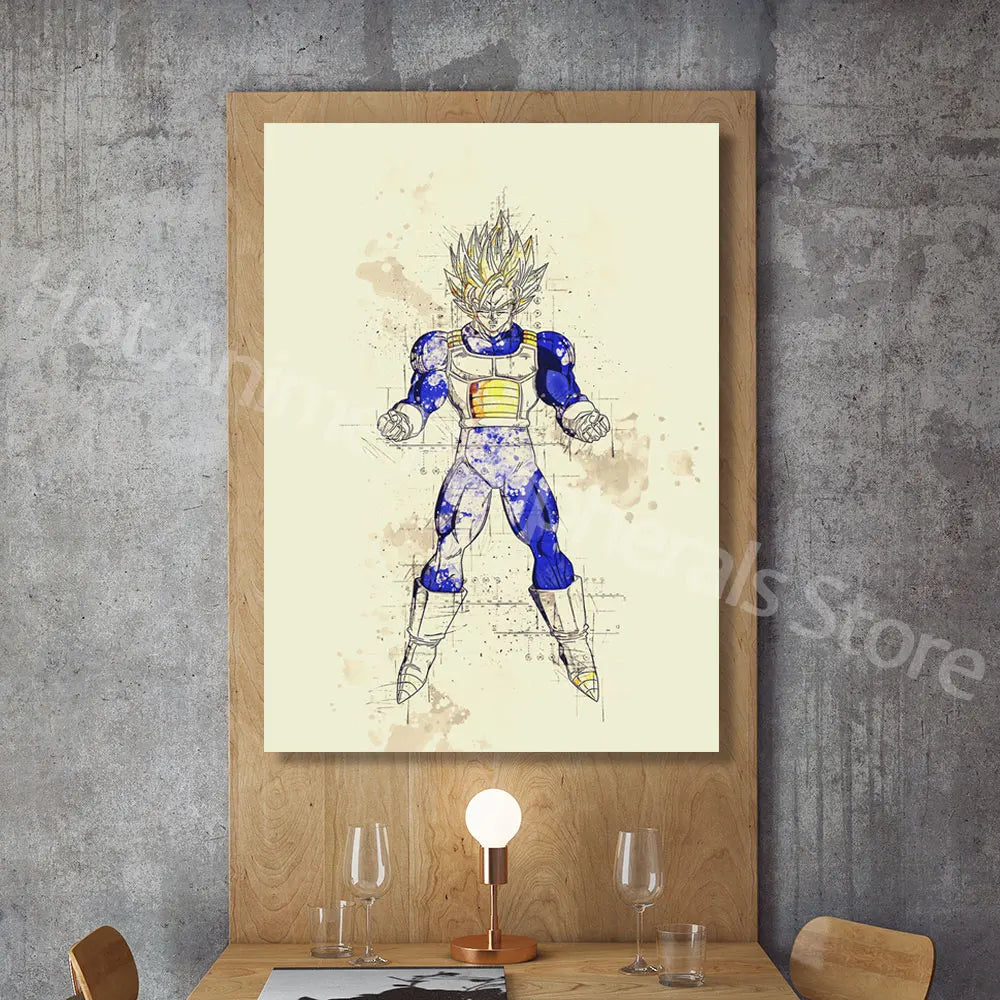 Dragon Ball Posters Anime Peripherals Figures Goku Vegeta Canvas Painting Art Watercolour Picture Modern Home Wall Decoration
