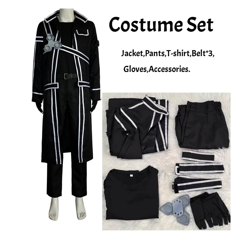 Anime Sword Cos Kirito Kazuto Kirigaya Cosplay Costume Art Online Jacket Shirt Pants Hallowen Party Outfit For Men