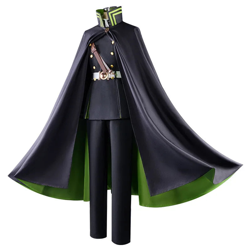 Seraph of the End Cosplay Costume - Yuichiro & Mika Hyakuya Anime Uniform with Super Long Cape, Halloween Carnival Roleplay Outf