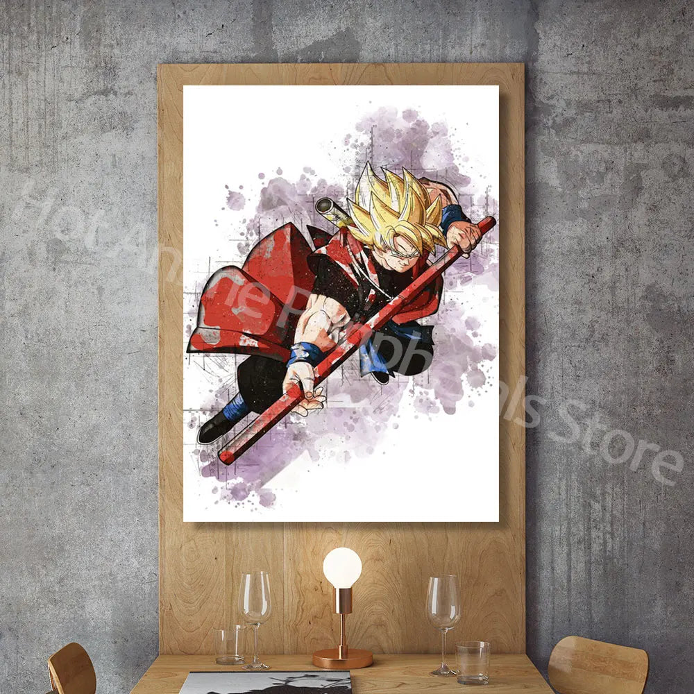 Dragon Ball Posters Anime Peripherals Figures Goku Vegeta Canvas Painting Art Watercolour Picture Modern Home Wall Decoration