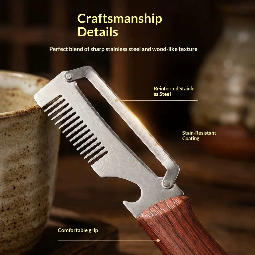 3‑in‑1 Multifunctional Vegetable Peeler Stainless Steel Fruit Slicer Wooden Handle Kitchen Gadget For Potato Onion