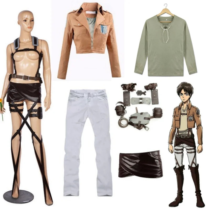 Anime Attack on Titan Levi Ackerman Mikasa Eren Jaeger Soldier Commander Cosplay Suit  Belt Investigation Corps Freedom Wings