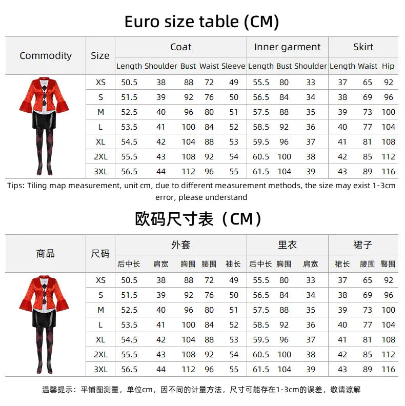 Anime New Movie Suicide Harley Cosplay Costume Red Coat Girl Lady Gaga Quinn  Halloween Party Cosplay Costume Prop