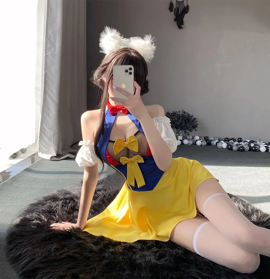 Sexy Maid Costume Outfit For Women Cosplay Cute Kawaii Lolita Exotic Style Bowknot Dress Uniform Party Halloween