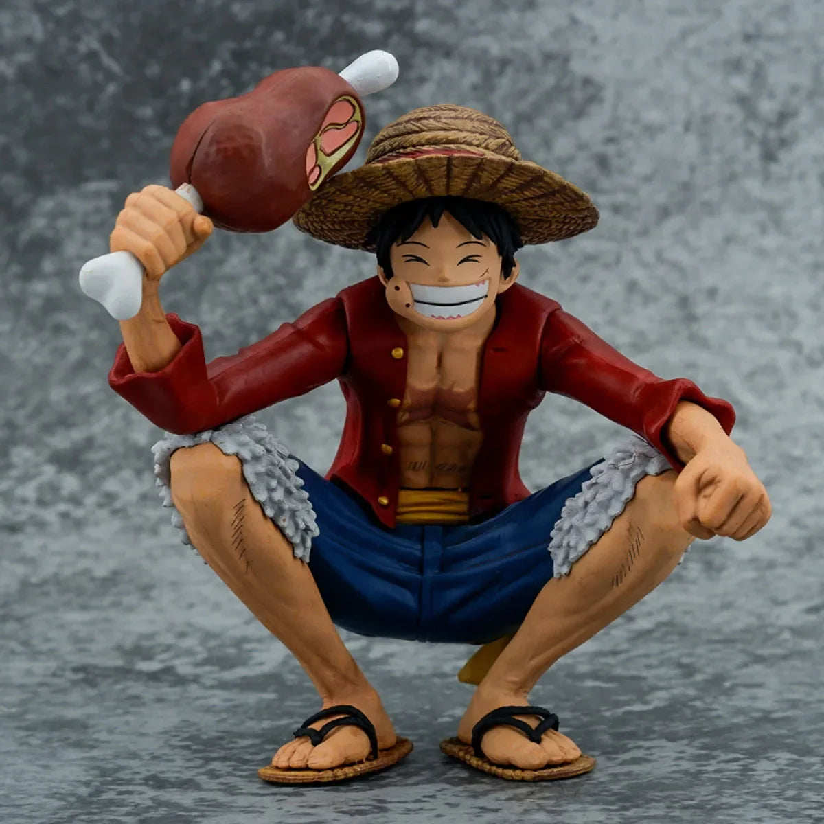 One Piece Straw‑Hat Luffy Collectible Figure, Squat Pose With Meat Bone PVC Statue Model, Desktop Decor, Anime Fan Gift