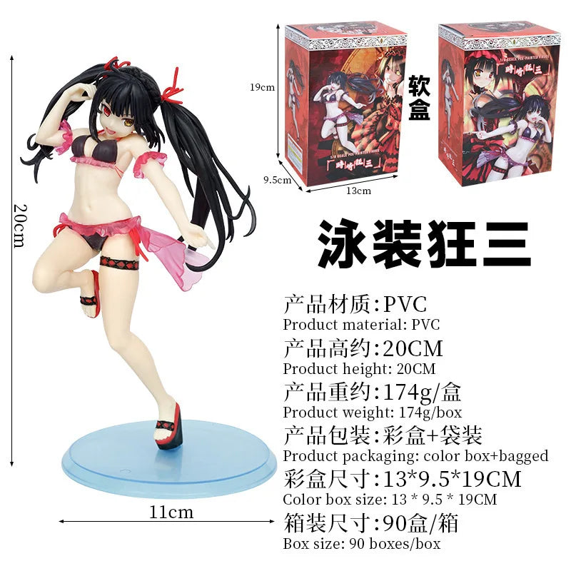 18CM DATE A LIVE Tokisaki Kurumi Anime Figure Cute Girl Model Toy PVC Black Dress Dress-Up Standing Model Car Interior Ornament