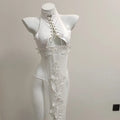 Hollow Out Anime Cosplay Costume Women Erotic Halloween demon cosplay PU Leather Lingerie Embroidery Print Cheongsam Long Dress