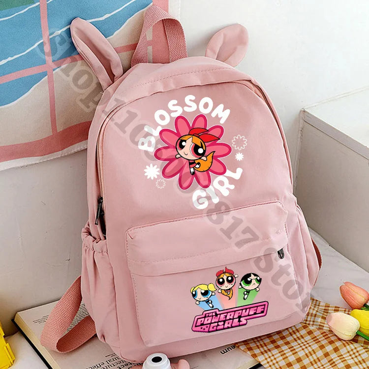 Kawaii The Powerpuffs Girls Anime Cute Schoolbag Student Cartoon Casual Backpack Fashion Book Bag Stationery Storage Pouch Gifts