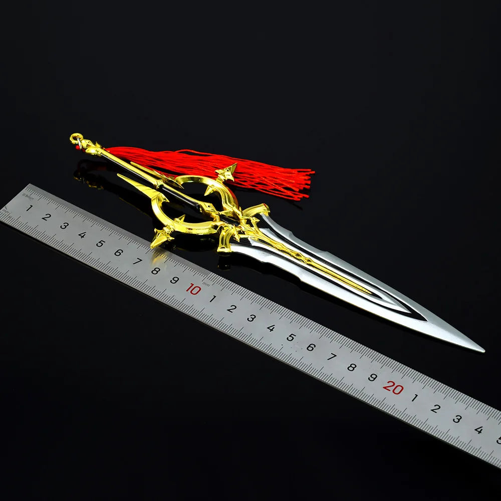 King of Glory Game Peripheral Weapon 22cm Character Kai Silver White Aria Zinc Alloy Weapon Model Ornaments Collection Gift Toys