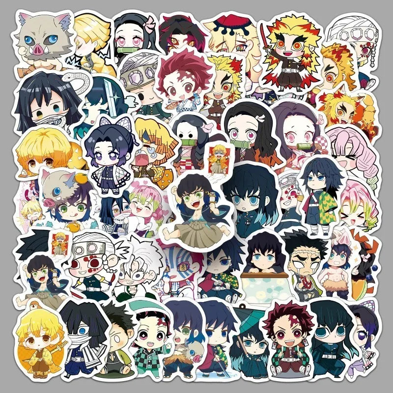 50pcs/bag Demon Slayer Q Version Sticker Japanese Manga Anime Creative Waterproof Decoration Mobile Phone Case Ledger Sticker