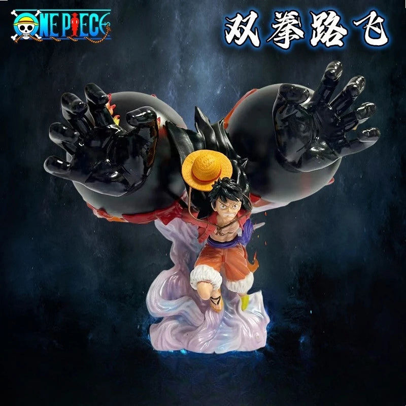 One Piece GK Luffy Double Fist Gear Third Grizzly Magnum Figure, Straw Hat Pirates Full Form Scene Model Collectible