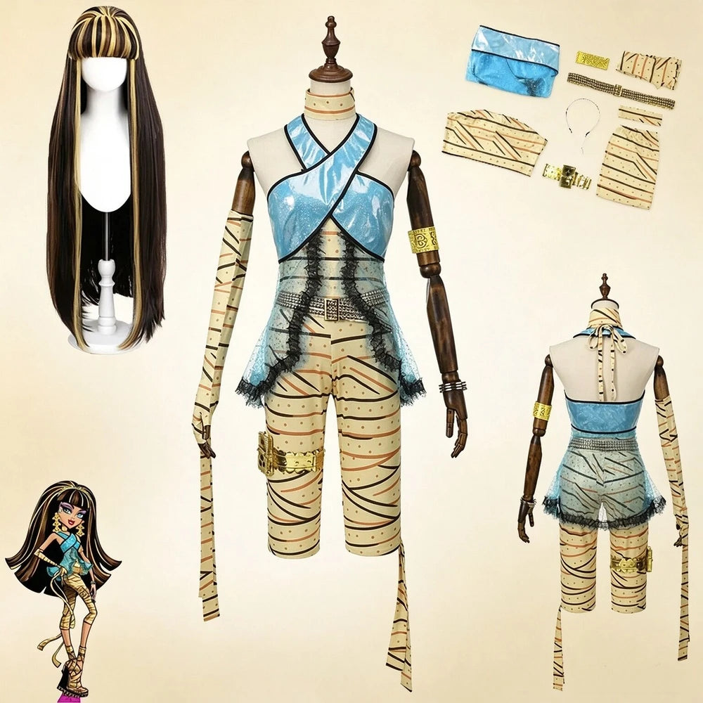 Anime Cleo De Role Play Nile Sexy Women Cosplay Costumes Wig Props Blue Vest Pants Outfit Set Party Daily Stage Carnival