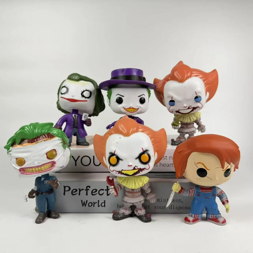 Halloween Horror Pop Style Figure Set 6Pcs Joker Pennywise Chucky Scary Clown Collectible Party Decor Gift