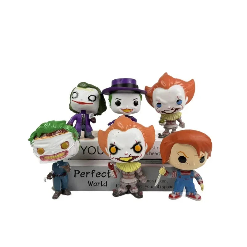 Halloween Horror Pop Style Figure Set 6Pcs Joker Pennywise Chucky Scary Clown Collectible Party Decor Gift