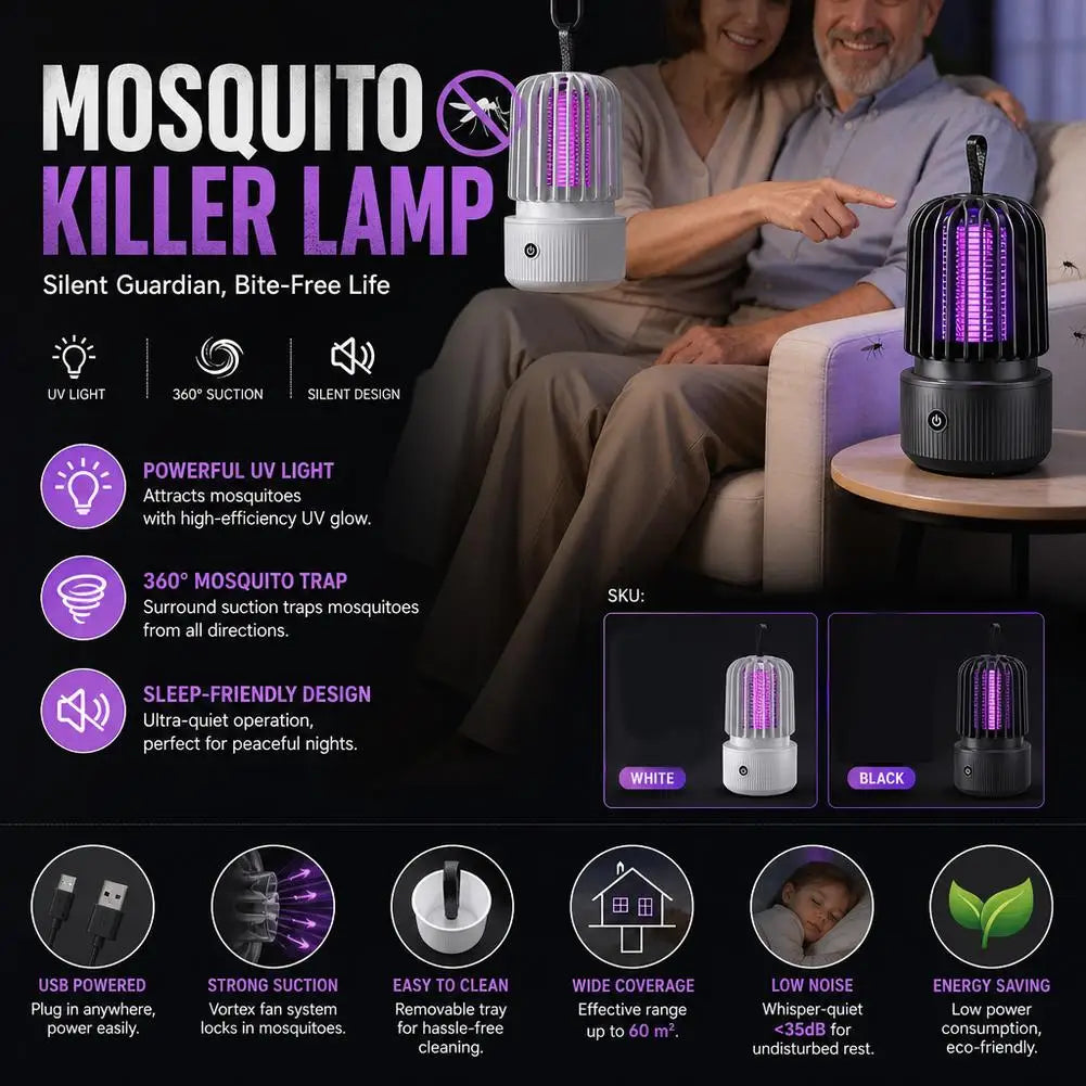 Electric Mosquito Killer Lamp Portable UV Light Bug Zapper USB Insect Fly Trap Quiet For Home Bedroom Outdoor Camping