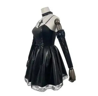 Death Note Cosplay Costume Misa Amane Imitation Leather Sexy Dress +Neck jewelry+stockings+necklace Uniform Outfit Halloween Wig