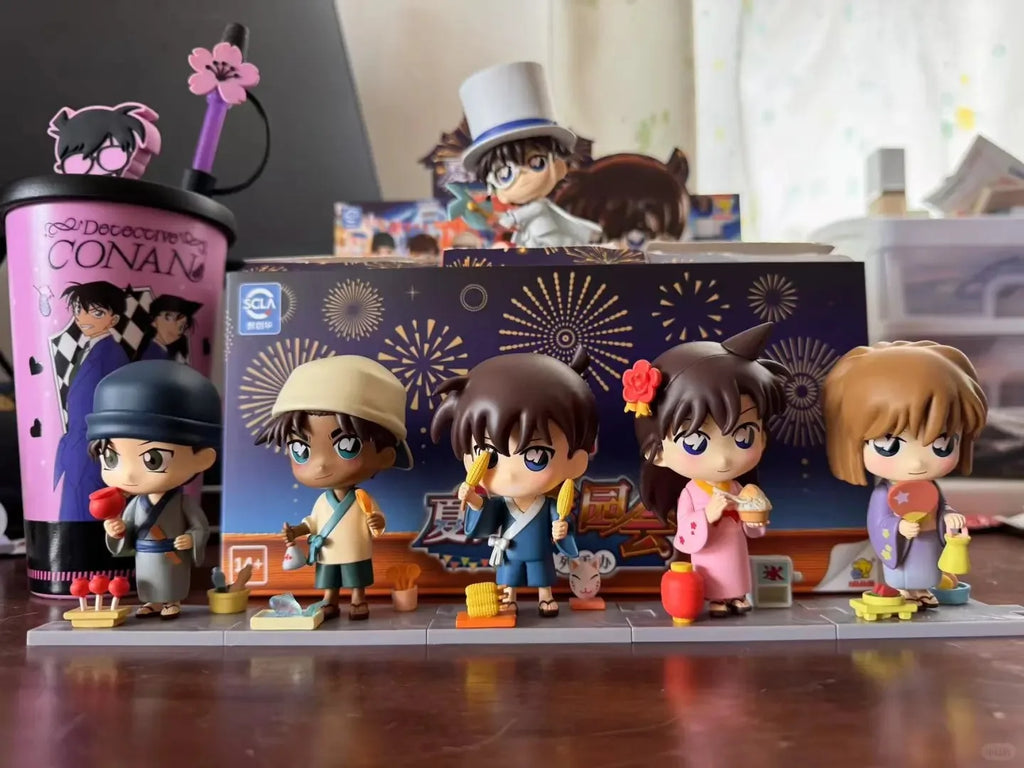 Original Detective Conan Anime Figure Conan Edogawa Action Figure Q Version Collectible Model Doll Toys Desktop Decoration Gifts