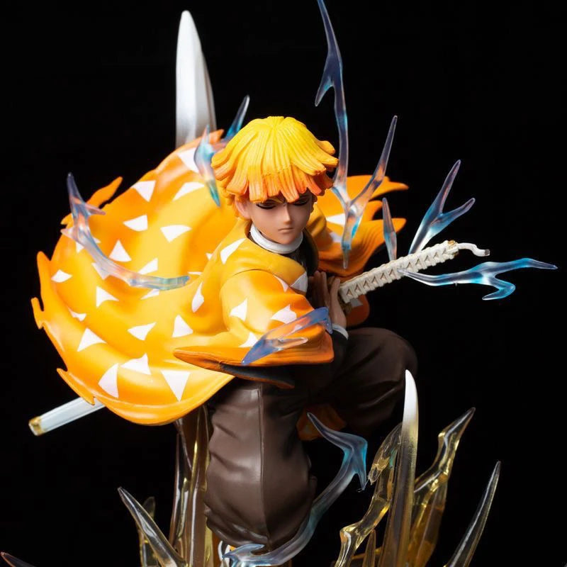 Demon Slayer 32cm Agatsuma Zenitsu Double Head Sculpture Figure PVC Light-Up Statue Anime Collectible Model Toy Room Decor Gift