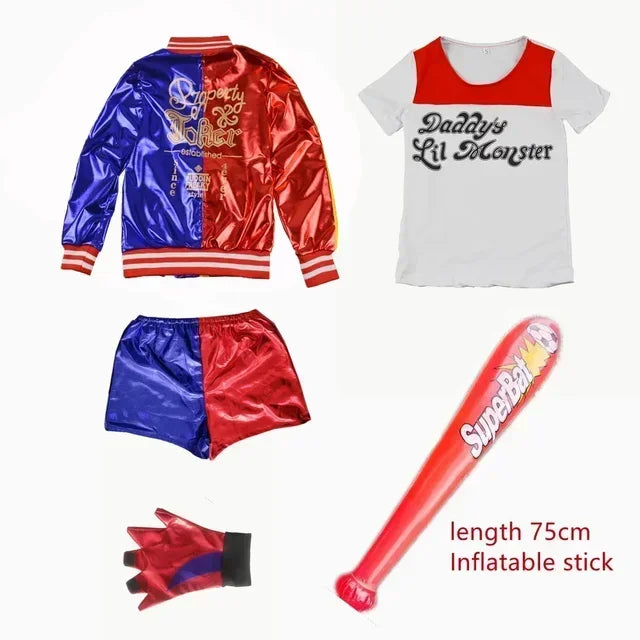 Harley Costumes Cosplay Suicide Quinzel Kids Girls Quinn Squad T Shirt Joker Jacket Halloween Costume