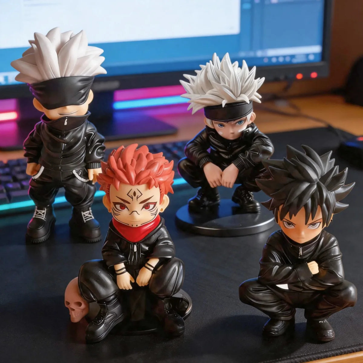 HOT | Jujutsu Kaisen Standing & Squatting Figures | Satoru Gojo / Yuji Itadori | Anime Merch & Otaku Collectibles | Cute Desktop