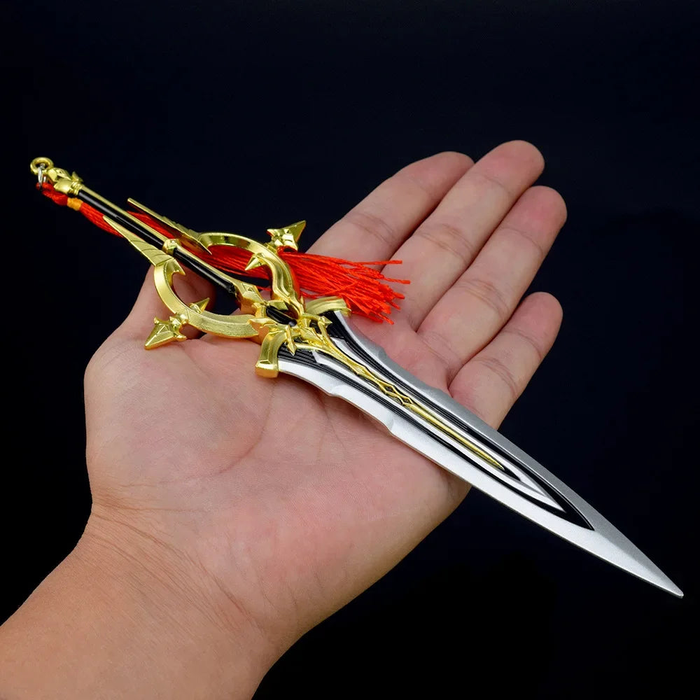King of Glory Game Peripheral Weapon 22cm Character Kai Silver White Aria Zinc Alloy Weapon Model Ornaments Collection Gift Toys